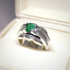 Natural Green Emerald Ring, 925 Sterling Silver 2 Carats Real Emerald Ring Men