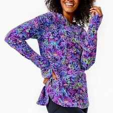 Lilly Pulitzer Luxletic Blythe Pullover in Purple Berry Colony Conga UPF 50