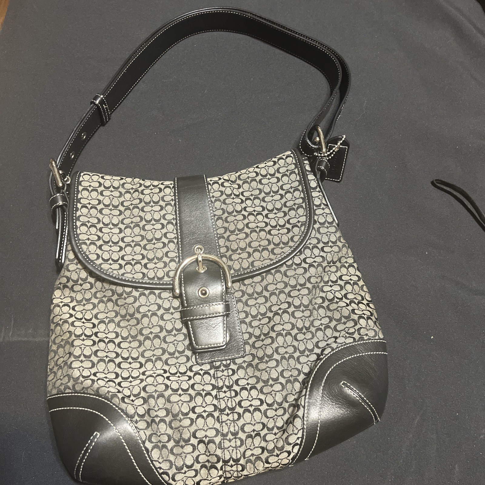 Coach Vintage Soho Gray/Black Sig “C” Jacquard/Leather Crossbody - 6376