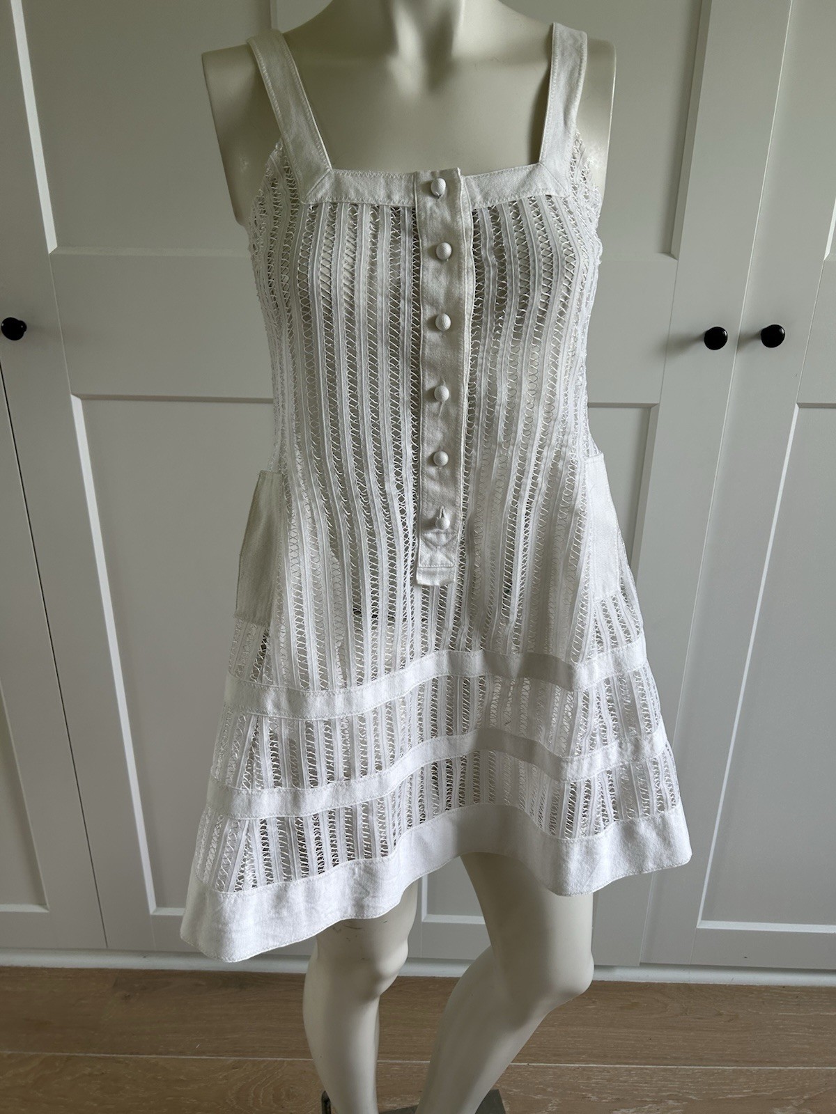 LAUNDRY WHITE CROCHET TINY BUTTONS MINI DRESS 0 - image 1