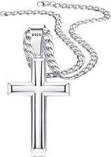 Besteel 925 Sterling Silver Cross Necklace 22 inches Men apos;s Standard 