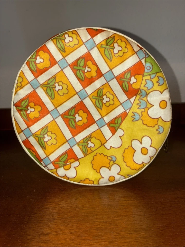 Garra Vintage Redonda Amarilla Dos Caras Flores Cosméticos Viaje Organizador Joyería Foto 3 de 4