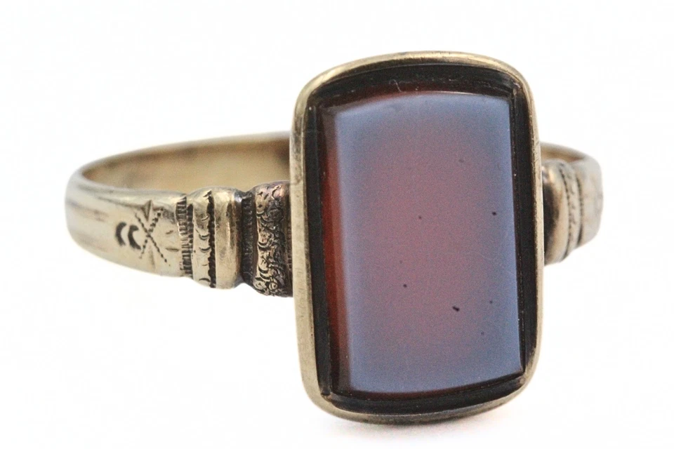 Sweet Antique Victorian 10K Gold Rectangular Sardonyx Signet Tablet Ring Sz 7 - Image 2 of 4