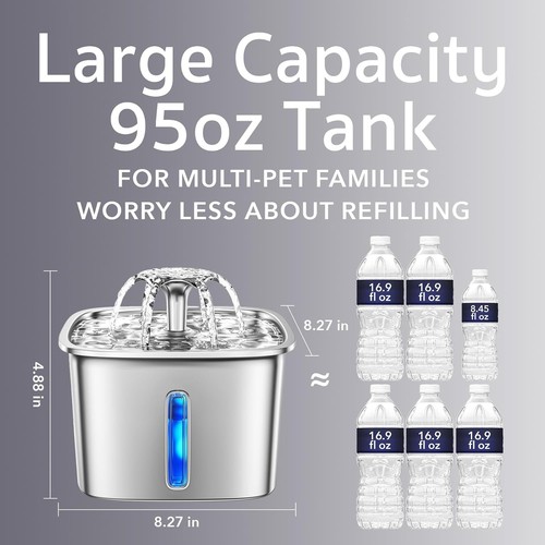 Stainless Steel Pet Fountain, 95oz + Filters - Picture 5 of 11