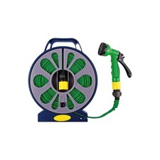 15 M / 50FT Garden Hose FLAT PIPE Spray Nozzle Flat HOSE Reel Spray Gun Set