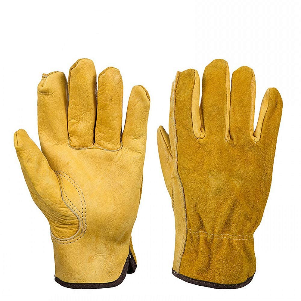 Heavy Duty Extra Large Thorn Proof Gardening Gloves for Men, Yellow Leather Wor