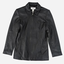 Alfani Leather Black Mid-Length Full Zip Jacket Women's XS