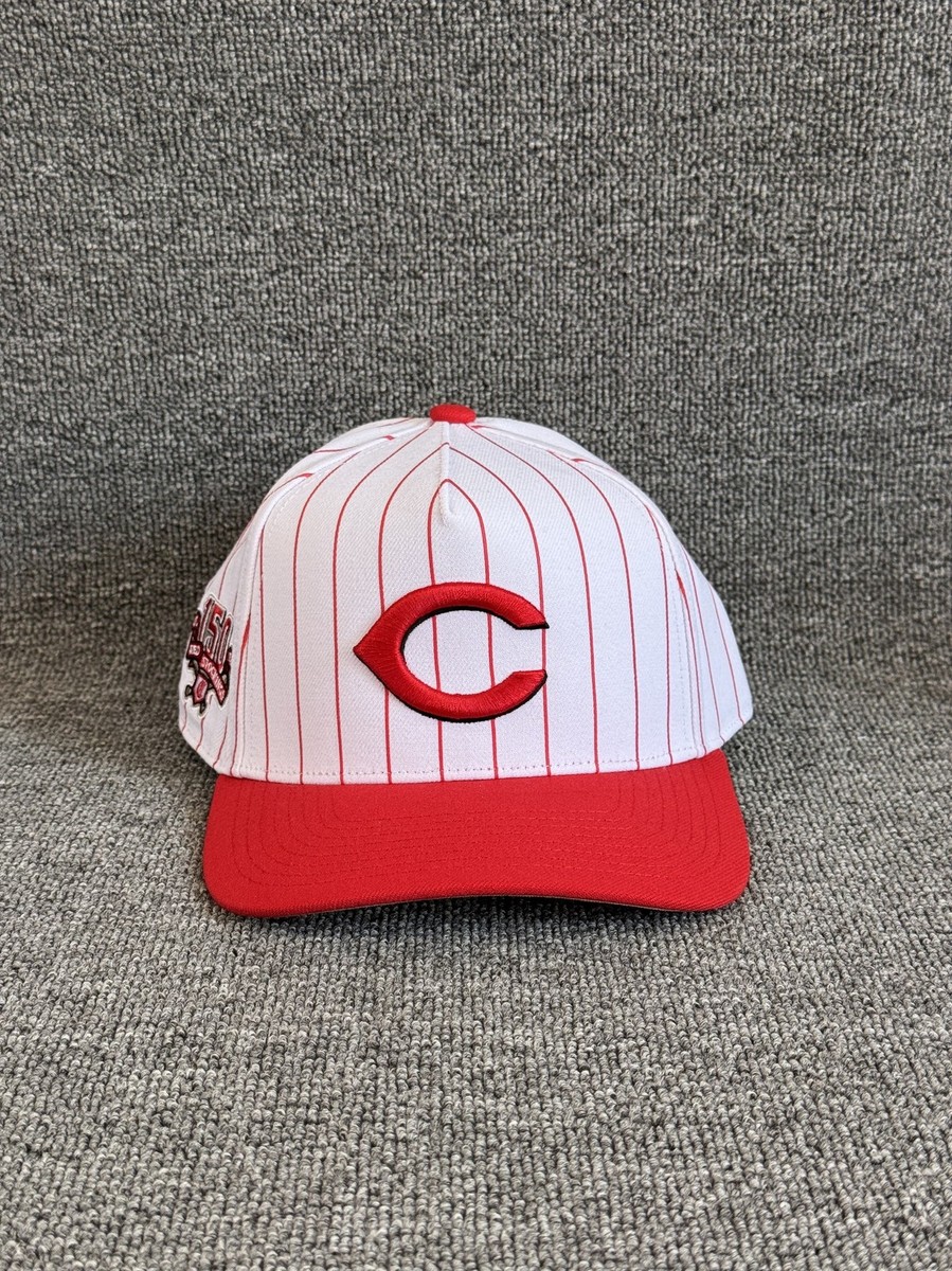 Mitchell & Ness Cincinnati Reds MLB Snapback Hat White Red Pinstripe 150