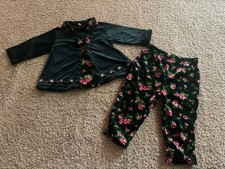 Vintage 2 cute 4 You dark green velvet Outfit set with a pink floral print.