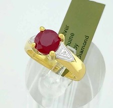 GENUINE 2.08 Cts RUBY & DIAMONDS SOLITAIRE RING 14K YELLOW GOLD PLATED (.925)