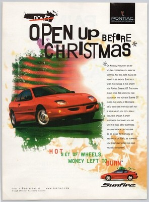 Pontiac Sunfire GT Open Up Before Christmas Vintage Car Print Ad 1998