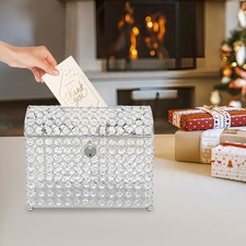 WEDDING CARD BOX WITH HEART LOCK, MONEY CARD BOX,CLEAR, SILVER BEAUTIFUL MODERN