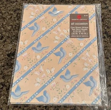 American Greetings Vintage Bluebirds on Pink Gift Wrap Sheet