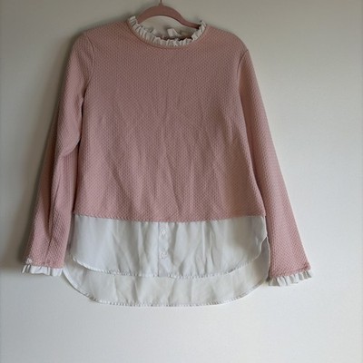 Elle Ladies Pink Pullover Sweater Mock Layers Size LG 90 s Vintage Style Stain