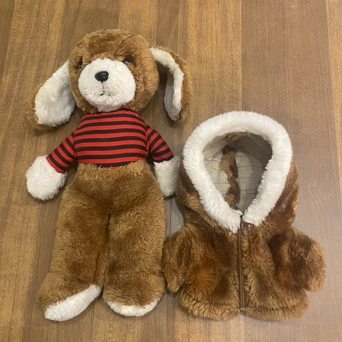 VTG 80s Avon Puppy Dog Plush Hooded Jacket Striped Shirt 12" Rare Cosmetics Tag