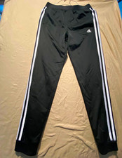Adidas Youth XL 16 Black Track Pants White 3 Stripes Athletic Joggers