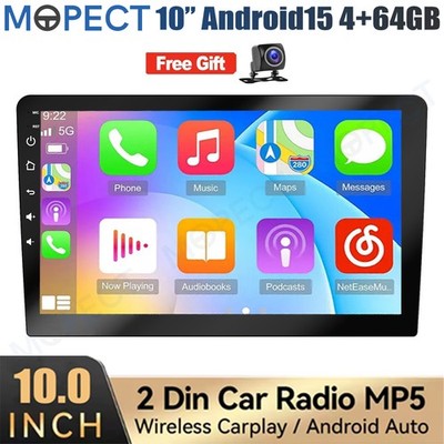 MOPECT 10'' Car Stereo Android 15 Double 2 Din CarPlay GPS Navi 4+64GB Radio+AHD