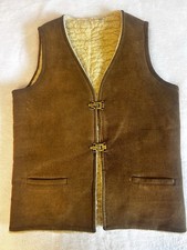 Vintage USA Made 70s Suede Sherpa Vest Sm-Med Snap Front Shearling Western