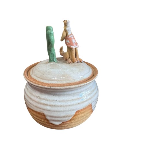 Studio Art Pottery Bowl Lidded Pot Coyote Cactus Artist Signed Candy Stoneware - Picture 6 of 24