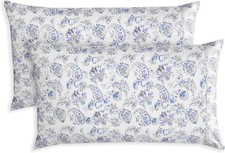 Soft Blue Cotton Pillowcase Set of 2, Floral Printed Queen Size Pillow 10