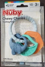 ***NEW***Nuby Chewy Charms Teething Ring BPA Free 100% Soft Silicone 3M+ Baby