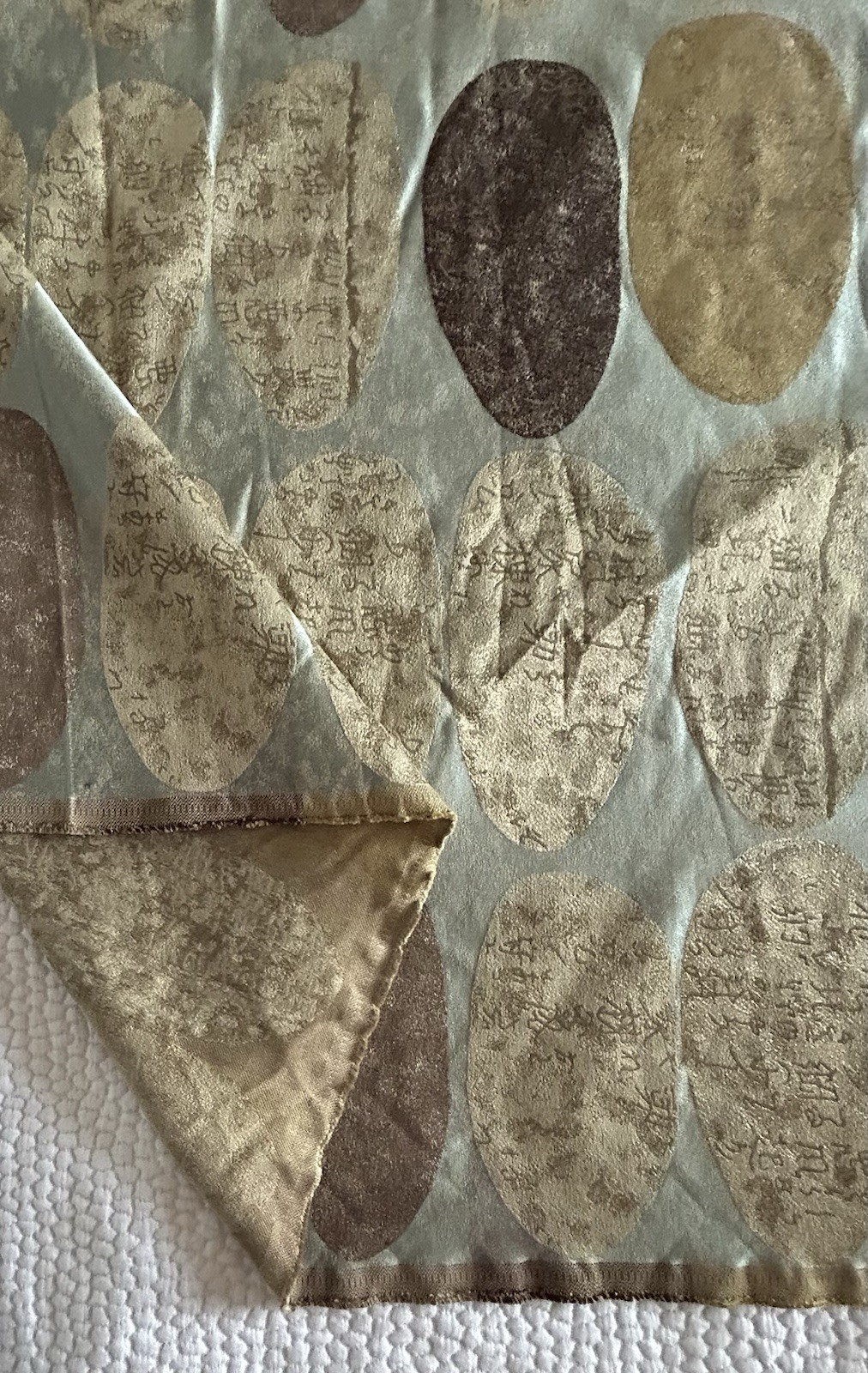 Exotic Donghia Story Stones Fabric, Sage Green, Golds, Woven Jacquard, 6 yds