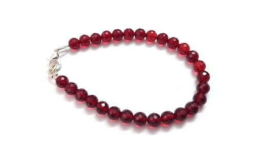 7"inch Bracelet Natural Red Onyx Round Faceted 6mm, Red Onyx Bracelet 925 Lock - Picture 5 of 6
