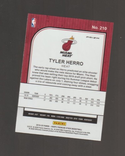 2019-20 NBA Hoops Premium Stock Tyler Herro Silver Mojo Prizm Rookie RC #210 - Picture 2 of 2