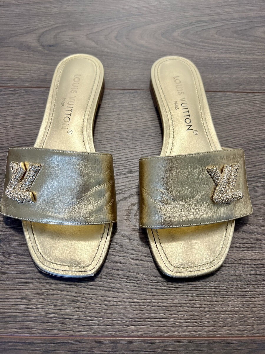 Louis Vuitton Shake Flat Mules Leather with Crystals Gold Louis Vuitton Shake Flat Mules Leather with Crystals Gold