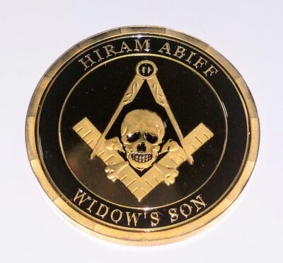 MASONIC FREEMASON HIRAM ABIFF WIDOW'S SON COLORIZED ART ROUND CHALLENGE COIN