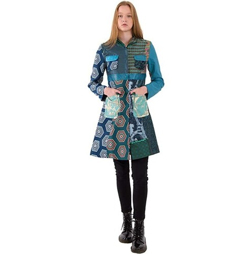 €229 DESIGUAL sz 40 / S? COAT FLORAL PATCHWORK ZIP THIN MULTICOLOR GEOMETRIC 21 - Picture 5 of 11