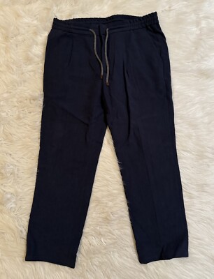 パンツ BRUNELLO CUCINELLI Viscoselinen trousers Brunello Cucinelli Leisure Fit Linen Drawstring Pants Navy