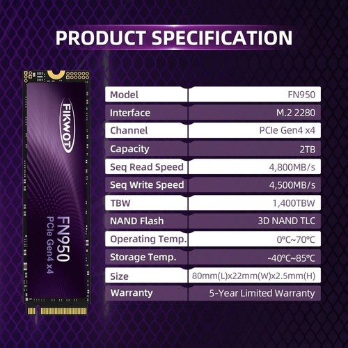 Fikwot 1TB 2TB 4TB 5000MB/s M.2 NVMe SSD Gen 4.0 PS5 Interne Gaming Festplatte - Bild 11 von 12