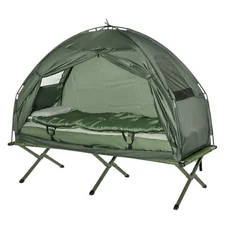 1-person Folding Tent Elevated Camping Cot w/Air Mattress Sleeping Bag