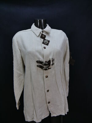 Size M costume shirt beige linen edelweiss leather and bar costume shirt th1533