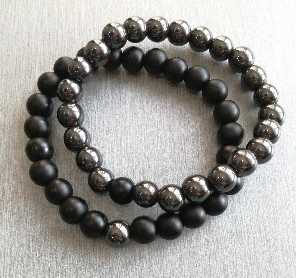 2x Armband set Onyx Stein hämatit 8mm Herren armreif Perlenarmband Geschenk - Bild 3 von 4