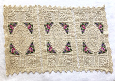 VINTAGE LACE DRESSER SCARF WITH PETITE POINT EMBROIDERY 13" X 8.75"