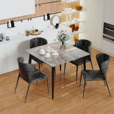 Luxury Italian Grey Marble Dining Table with Black Gold Legs