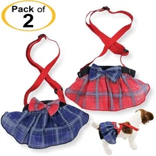 PACK -2 Female Dog Diapers SKIRT Plaid Suspenders Sanitary Pants Small Large Pet