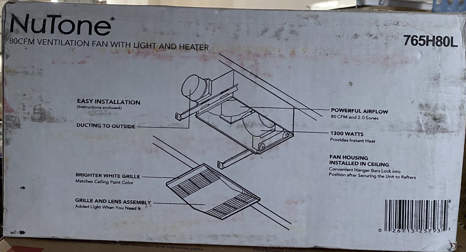 NuTone 765H80L 80 CFM Ceiling Bathroom Exhaust Fan w/Light u0026amp; 1300W  Heater (OB) | eBay
