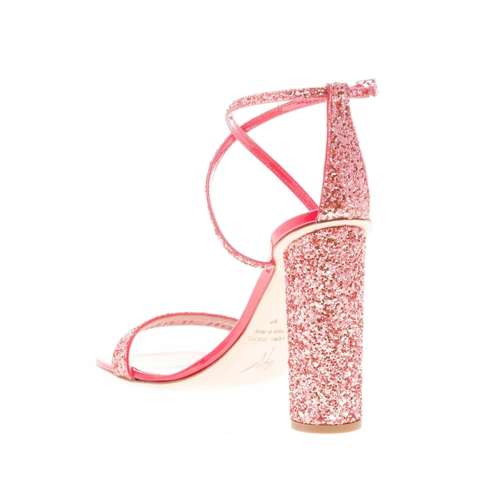 GIUSEPPE ZANOTTI DESIGN Mujer Zapatos Vampiro Rosa Brillo Cuero Sandalia Tacón Foto 4 de 4