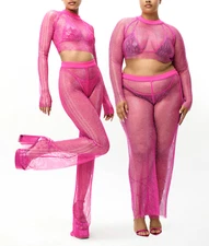 adidas IVY Barbie Pink Crystal Mesh Rhinestones Pants Originals Beyonce Tour NEW