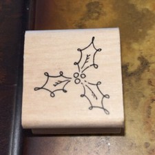 Holly Leaves Berries Holiday Christmas Wood Mount RUBBER Craft Paper STAMP Nice