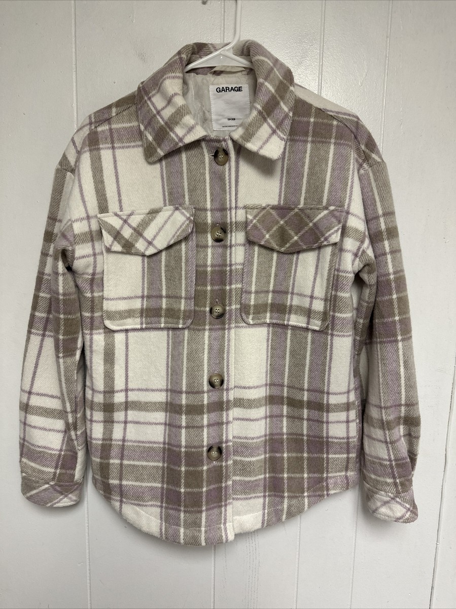 Garage Plaid Vancity Shacket Shirt Jacket In White Lavender Long