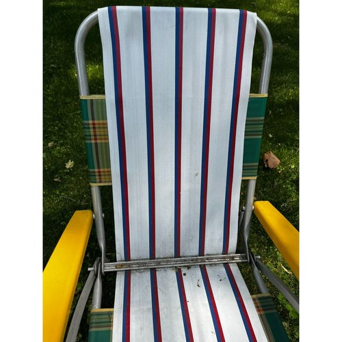 Vintage Aluminum Folding Lawn Chair Webbed Yellow ARMS red white blue #1 - Picture 3 of 12