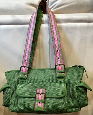 The SAK Belinda Shoulder Bag Knit Bright Kelly Green Hot Pink Medium Handbag 21