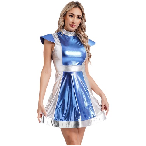 DE Damen Shiny Metallic Halloween Space Alien Cosplay Kostüm Trikot Bodysuit - Bild 45 von 97