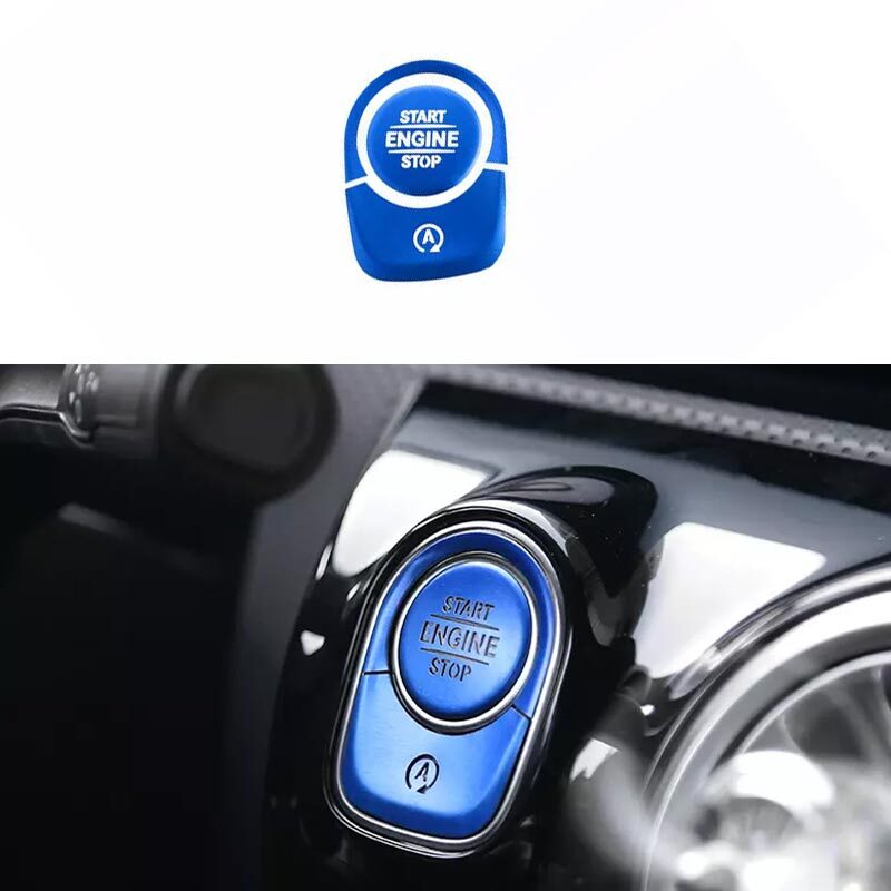 2020-2022 Car One-Click Startup Button Blue Aluminum Cover Trim Fit For Benz GLA