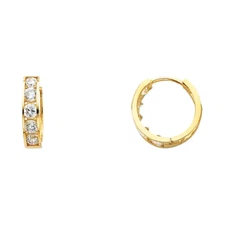 Ioka - 14K Gold 4mm Thickness CZ Stone Huggies Hinged Earrings