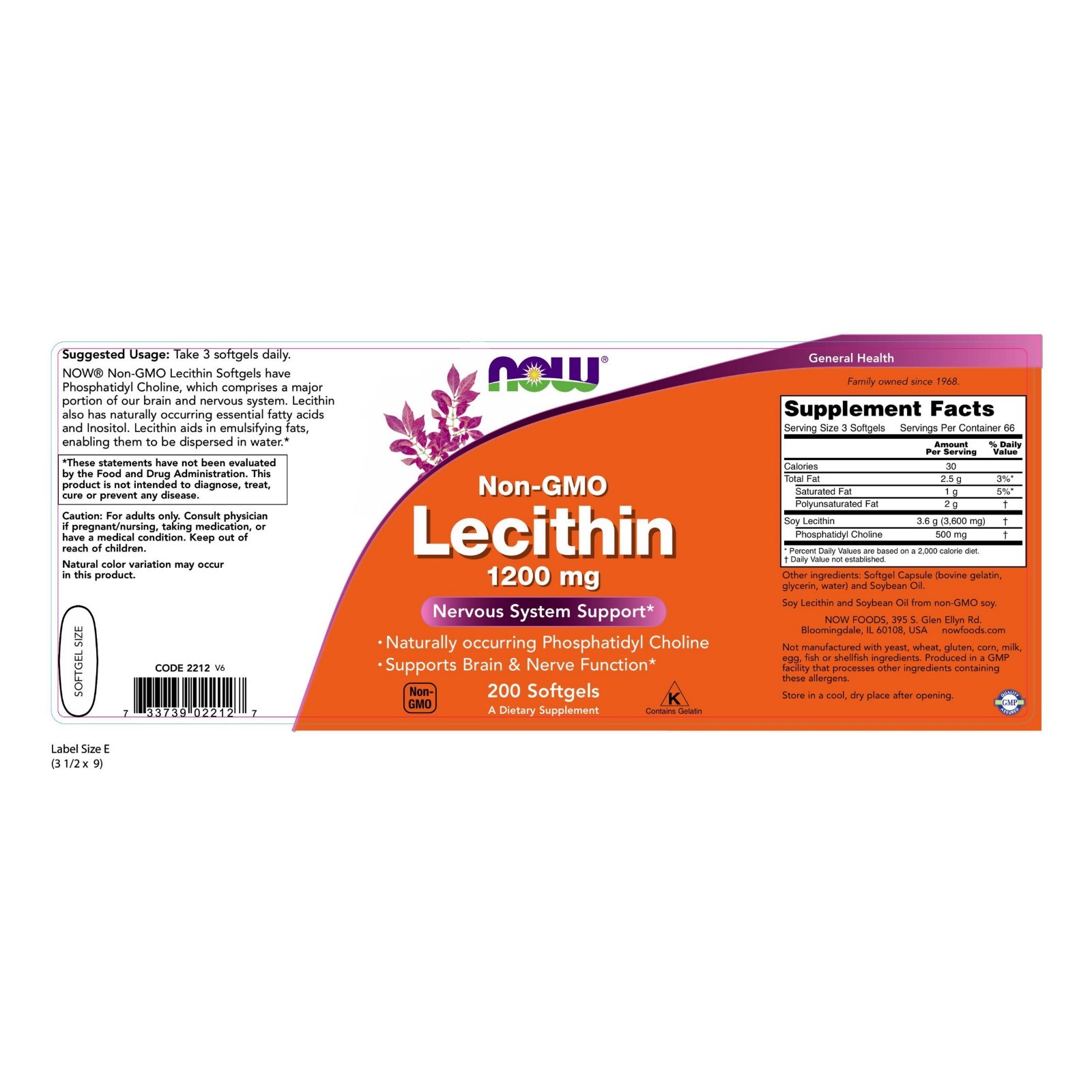NOW Foods Lecithin 1200 mg, 200 Softgels 733739023131 eBay